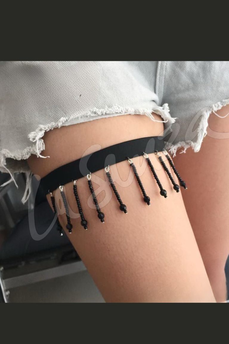Black Beaded Thigh Garter