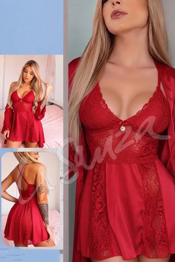 Satin Lace Babydoll Robe