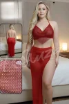 Captivating Glamour Red Crystal Chain Skirt Set