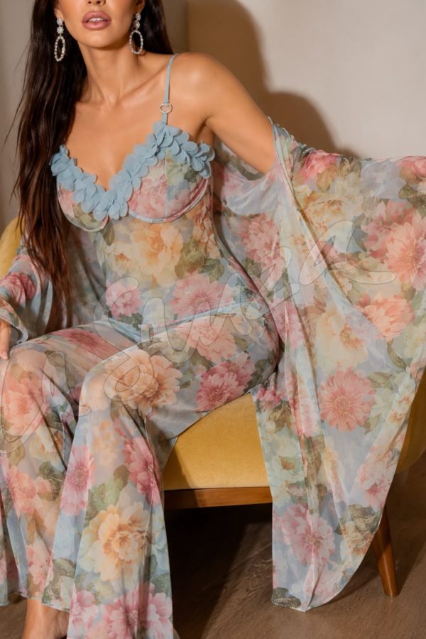 Midnight Floral Mesh Pajama Set