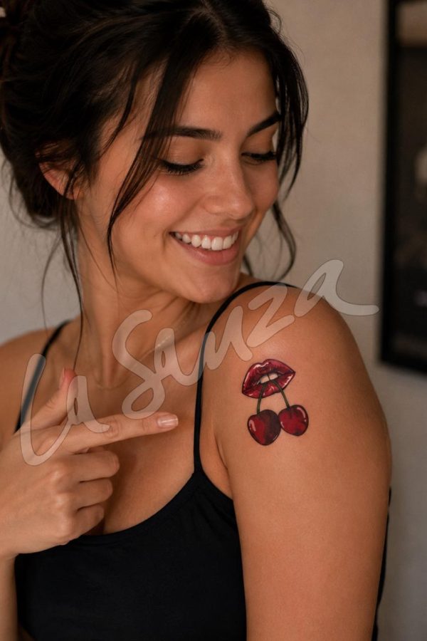 Cherry Kiss Lips Tattoo