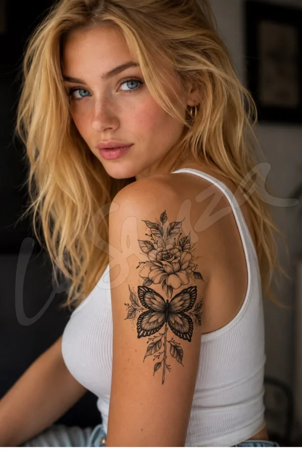 Floral Butterfly Temporary Tattoo
